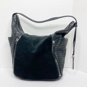 Vince Camuto Black Suede Leather Hobo Purse Zipper Moto